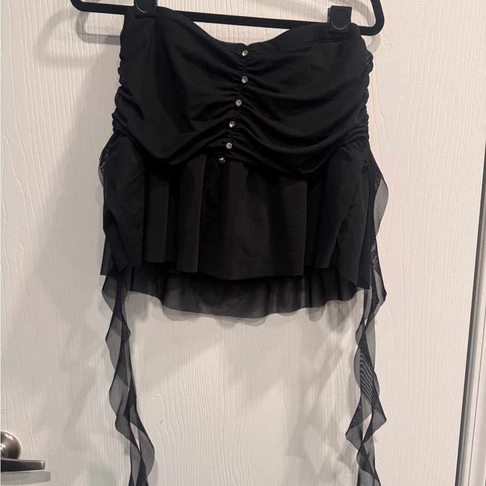 Black Ruched skort with Sheer Details